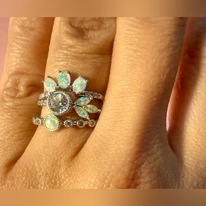 Isabella M Sterling 925 WhiteOpal & Cubic Zirconia Stackable 3 Ring Set Sz 5 1/2